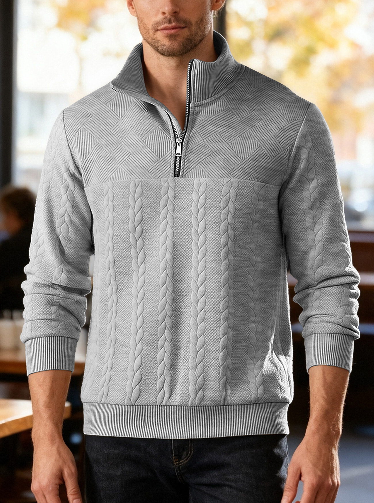Cross Border American Retro Casual Stand Collar Zipper Pullover Loose Knitwork Long Sleeve Outdoor Custom_voghion.com
