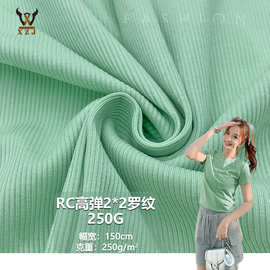 RC高弹2*2罗纹250G 柔软弹力坑条针织面料 T恤打底衫连衣裙家居布