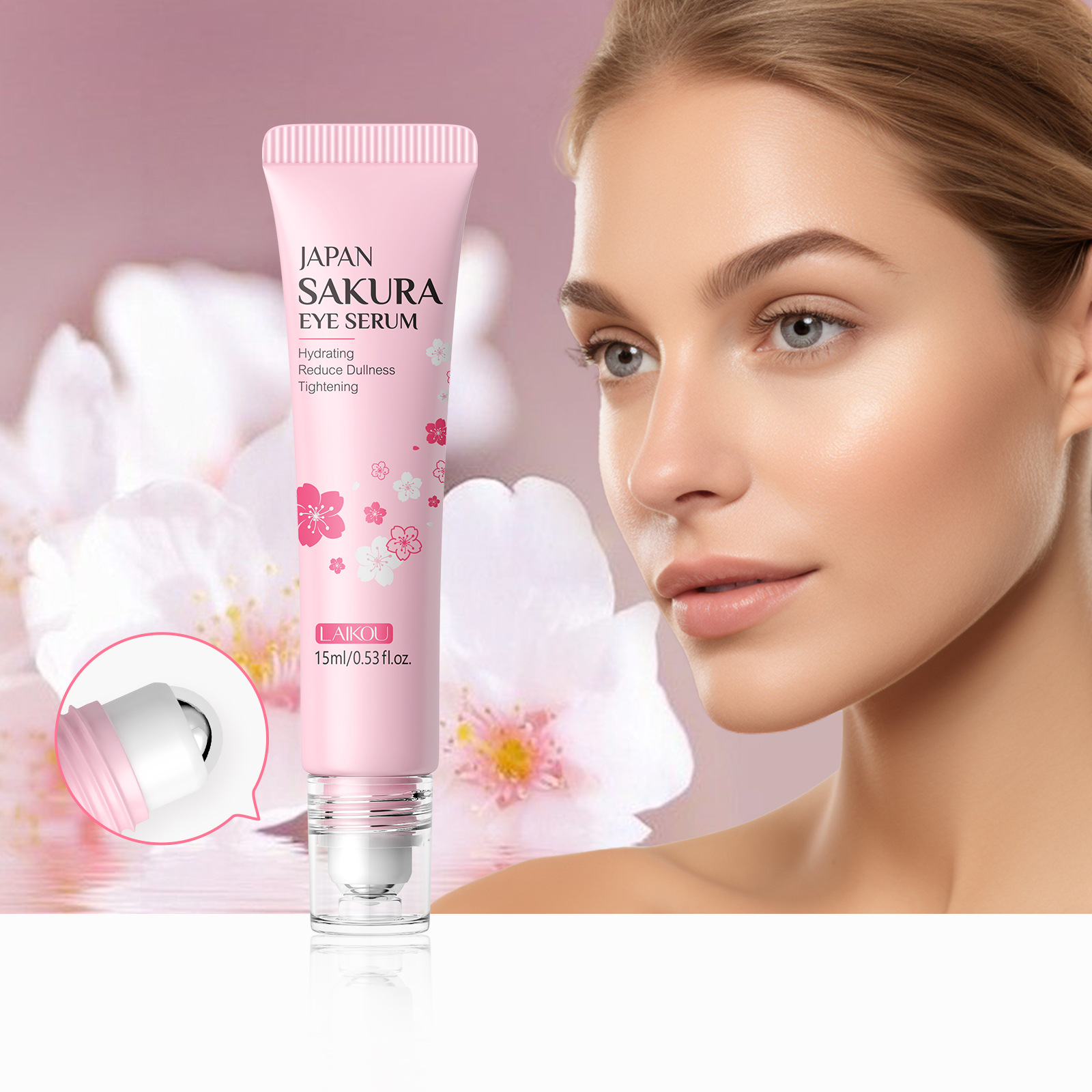 LAIKOU Cherry Blossom Eye Serum 15ml Roll-on Massage Eye Care Cream Moisturizing and Hydrating Skin Care Product undefined
