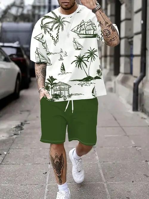 2025 nuevo producto Amazon nuevo estilo europeo y americano casual transfronterizo manga corta cuello redondo camiseta pantalones cortos traje ME5 MA04