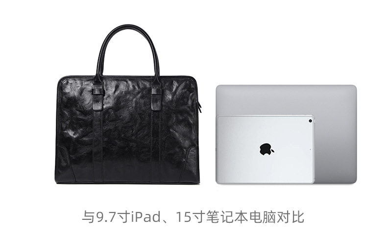 Túi xách tay nam da bò thật công sở đựng laptop 14 inch, 38×8×28 cm — Màu Đen thuộc da bình thường bên trong màu đen, Lớp lót flannel cao cấp, Lớp lót nỉ flannel cao cấp cầm tay màu đen chi tiết 14
