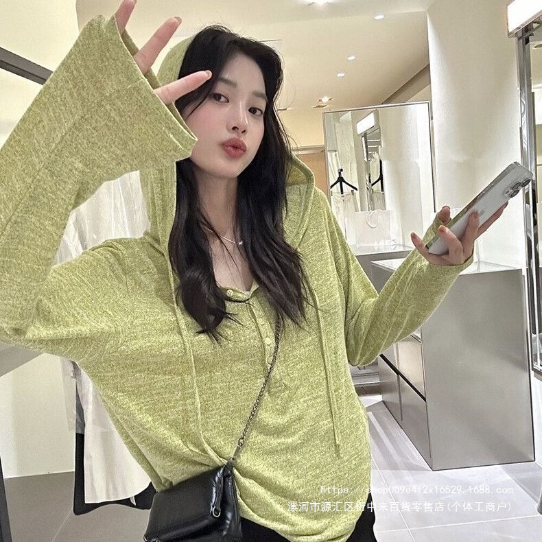 Casual Loose Versatile Half-Open Knit Sweater for Women, Early Autumn Hooded Outerwear, Simple Top, 2026 New Style Shirt Casual Loose Versatile Half-Open Knit Sweater for Women, Early Autumn Hooded Outerwear, Simple Top, 2026 New Style Shirt