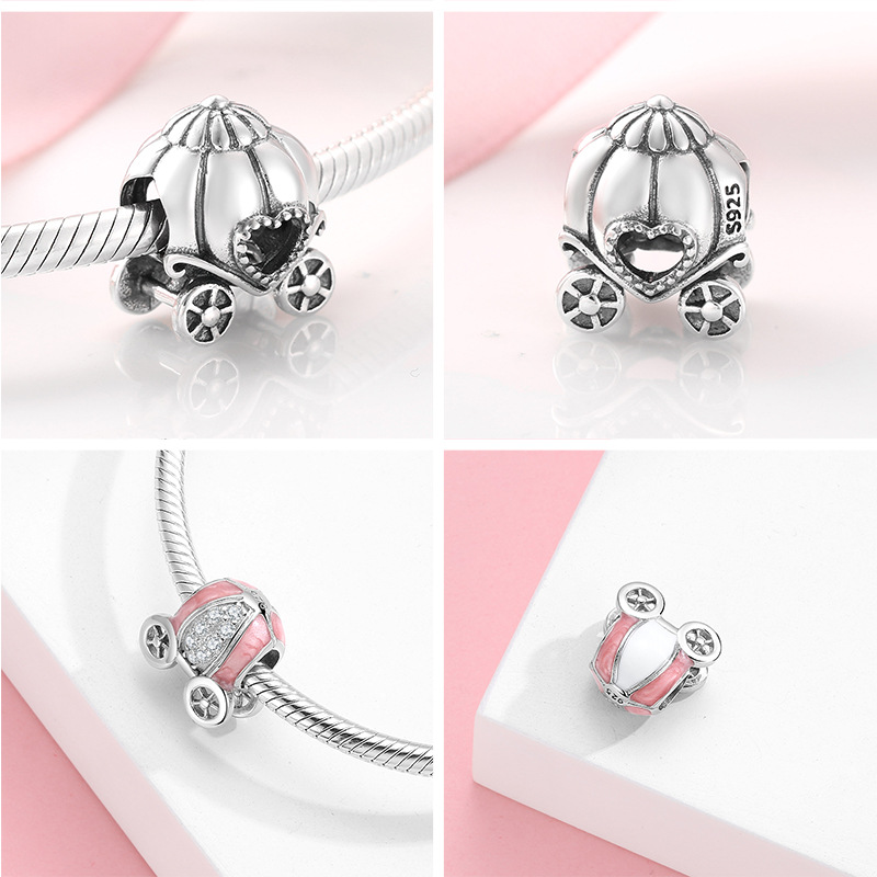 Halloween Festival Pumpkin car Pattern 1 Piece 925 Sterling Silver Zircon Pumpkin Car