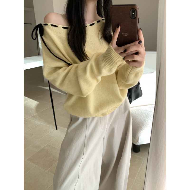 Kaning Korean Design Drawstring Knitwear 2025 Autumn and Winter New Casual Pullover Comfortable Knitwear for Women