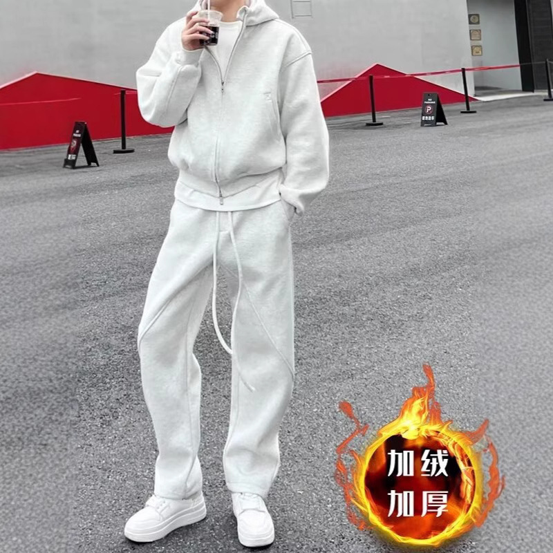 Autumn and Winter High-Quality Cotton Thickened Casual Sports Suit Men's Loose Hooded Sweatshirt Plus Velvet Regular Set Autumn and Winter High-Quality Cotton Thickened Casual Sports Suit Men's Loose Hooded Sweatshirt Plus Velvet Regular Set