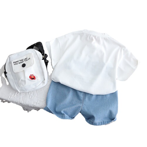 2024 New Children's Letter Round Neck Short Sleeve Suit Girls Summer Clothes Boys Shorts Denim Clothes for Girls and Boys