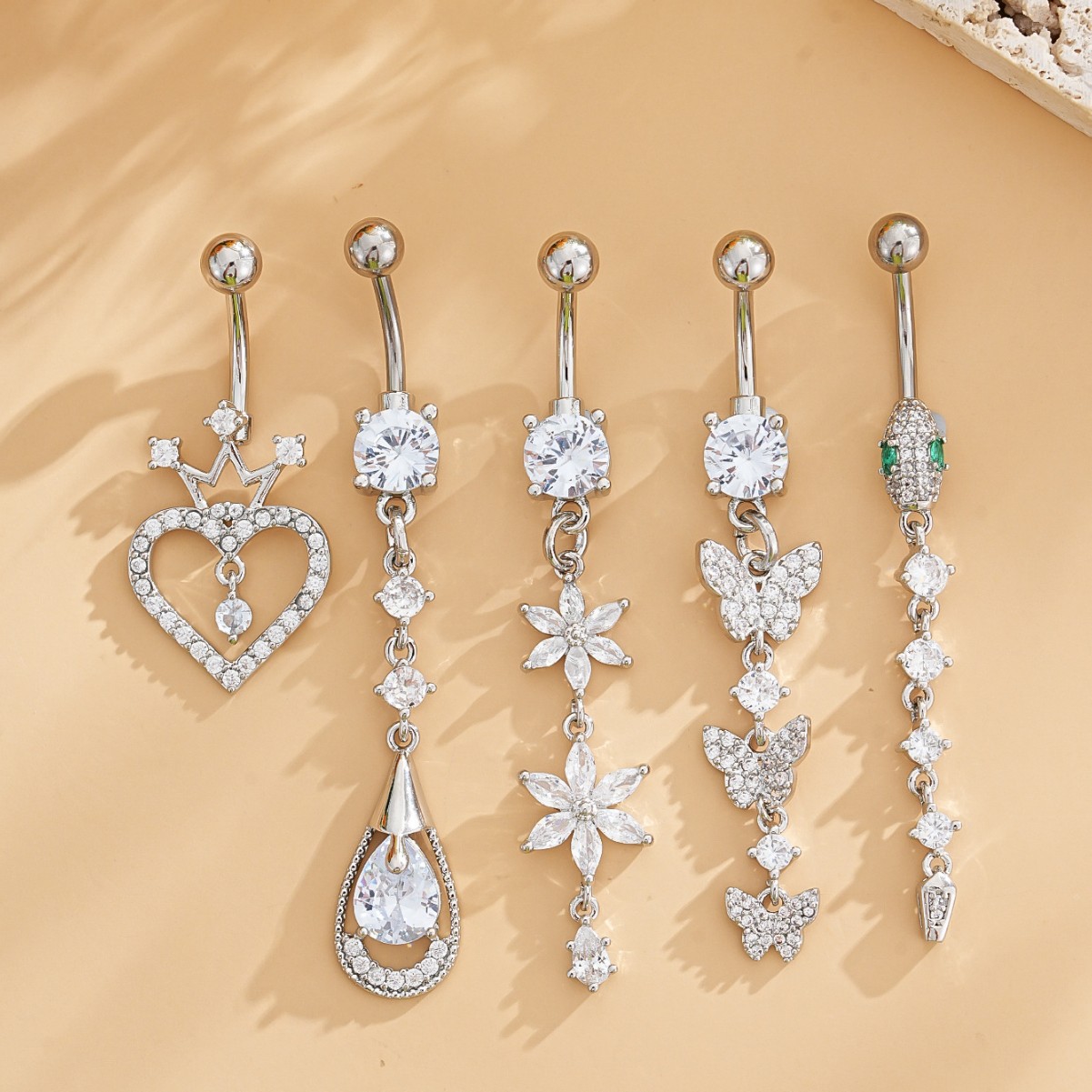 Set de piercings nombril élégants doré zircon bijoux de corps_voghion.com
