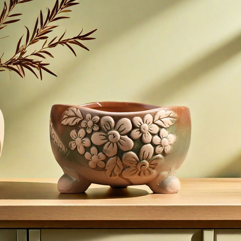 Qunseng maceta de flores de cerámica doméstica maceta de cerámica gruesa de gran calibre maceta de cerámica verde bandeja de flores al por mayor de precios especiales