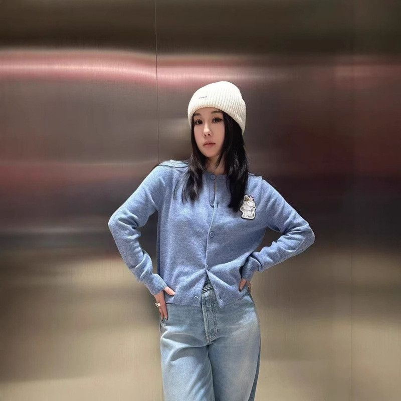 AC New Hippo Embroidered Wool Crewneck Knitted Cardigan Smiley Mumming Joint Coat Top