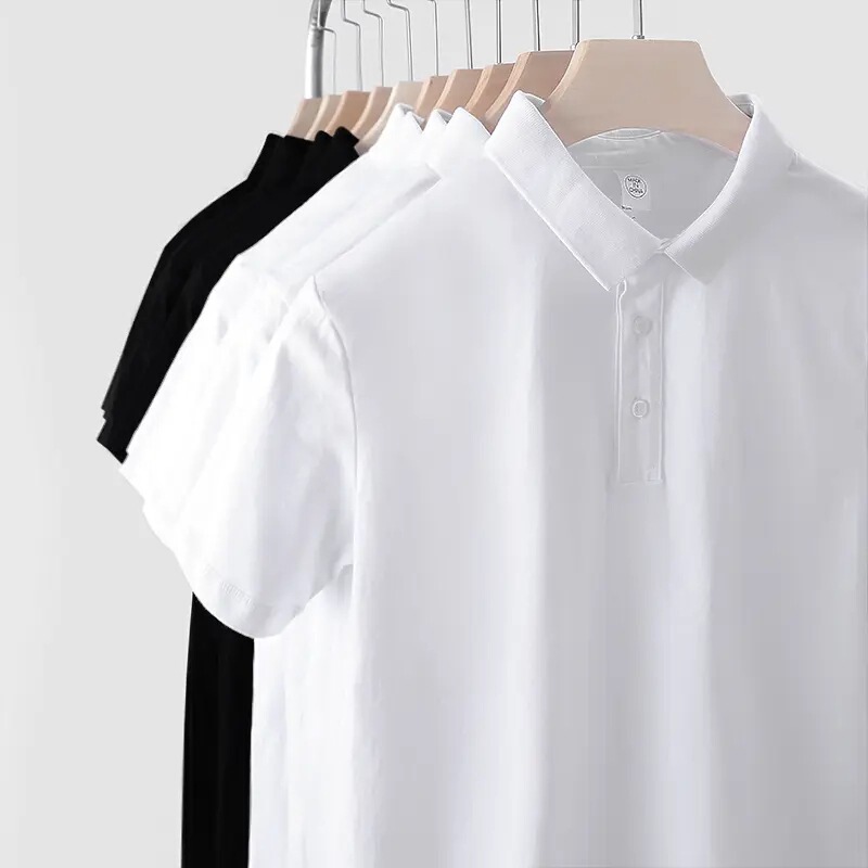 Uncle Youmi's Heavyweight Pure Cotton Polo Shirt Xinjiang Combed Cotton Lapel Short-Sleeved Simple Versatile Pure Color Business White