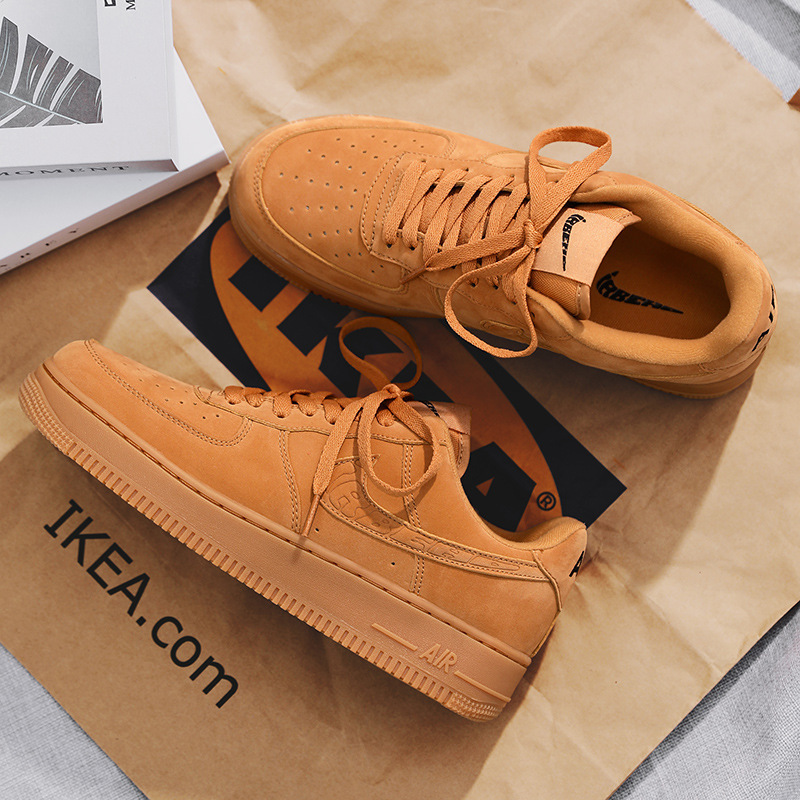 [Putian Factory] Aj Men's Shoes Air Force One Low-Top Sneakers Wheat Color Casual Sports Shoes Af1 White Shoes