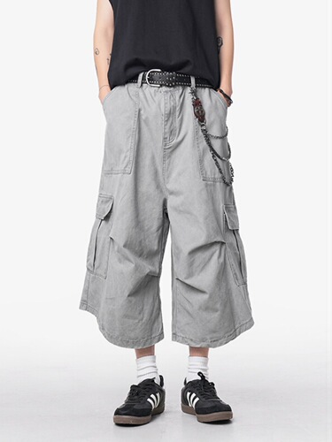 American Retro Workwear Seven-Fourth Length Men's Pants 2025 New Design Loose Shorts Straight Leg Wide Leg Paratrooper Denim Pants