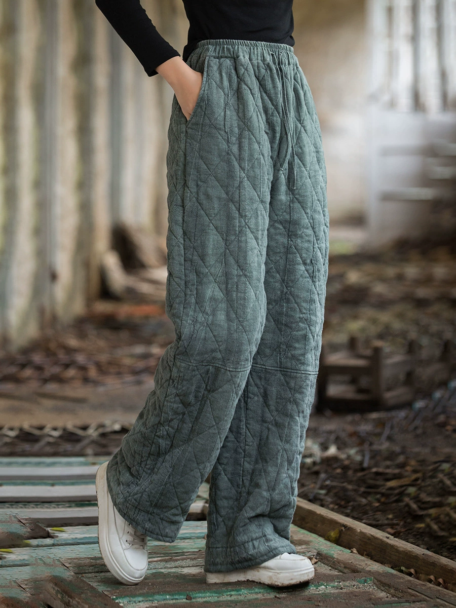 Winter quilted warm trousers, elastic waist
