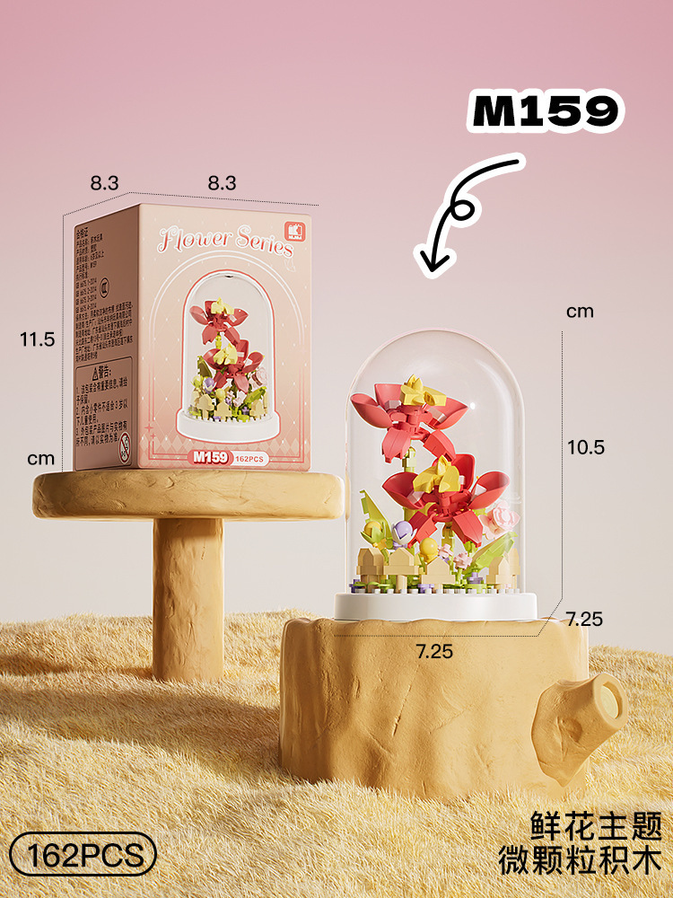 Compatible rosa claveles flores árbol alto ensamblaje bloques de flores en maceta juguetes para niños chicas diy hecha a mano