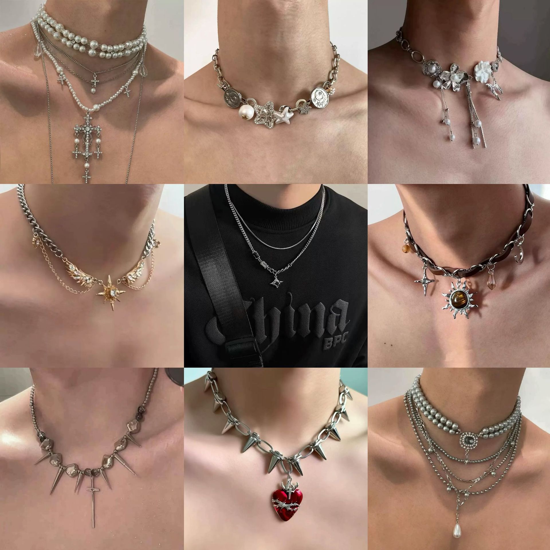 Star Double-Layer Necklace Men's Trendy Sweater Chain Accessible Luxury Niche Design Hip-Hop Style Couple Boys and Girls Clavicle Chain