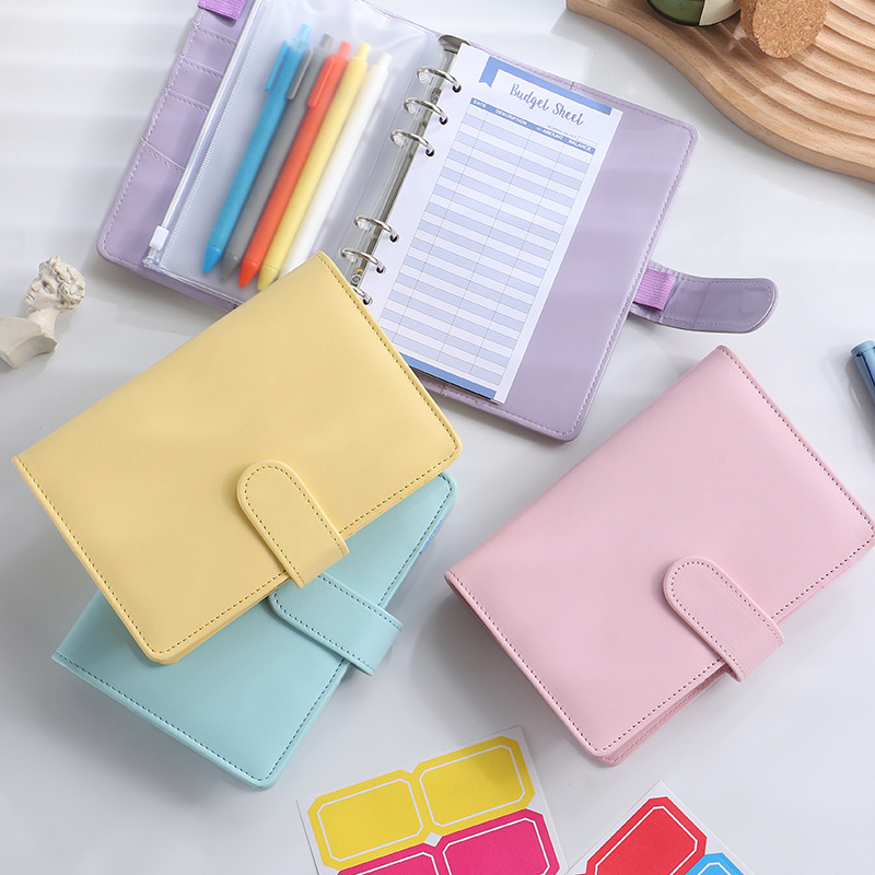 En stock transfronteriza A5A6 clip de hojas sueltas cremallera macaron cuaderno de cuero PU de hojas sueltas libro de dinero en efectivo cuaderno de presupuesto