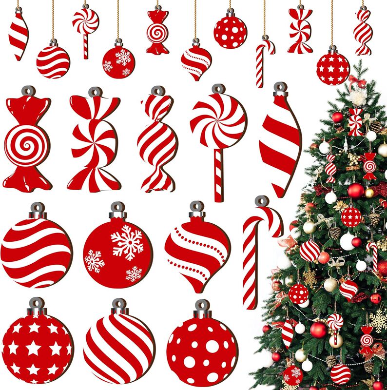 Christmas Candy Lollipop Ornaments Christmas Tree Decorations Wooden Hanging Mint Candy Cane Ball Pendants Christmas Balls