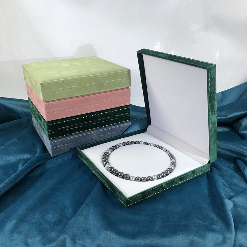 新款珍珠盒项链套装盒现货直角纸绒珍珠饰品包装盒批发