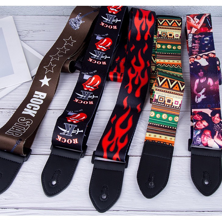 Correa de guitarra accesorios de guitarra correa de piano folk correa de guitarra de algodón de poliéster de transferencia de calor correa de hombro crossbody guitarra eléctrica de madera