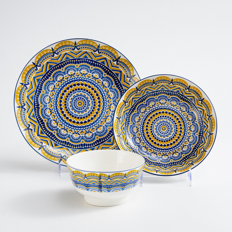 Bohemian Tableware Set for Home Use, Including Dining Plates, Bowls, and Dishes, Japanese-Style Ceramic Underglaze Bowls, Light Luxury White Porcelain