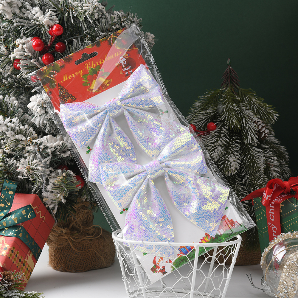 Nuevo lazo transfronterizo decoración navideña lentejuelas destello moda arco colgante de árbol de Navidad venta directa de fábrica