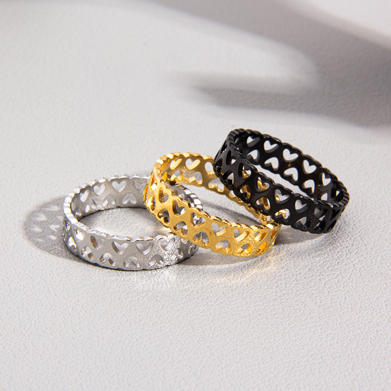Simple Style Heart Shape Titanium Steel Plating Hollow Out Couple Rings display picture 3