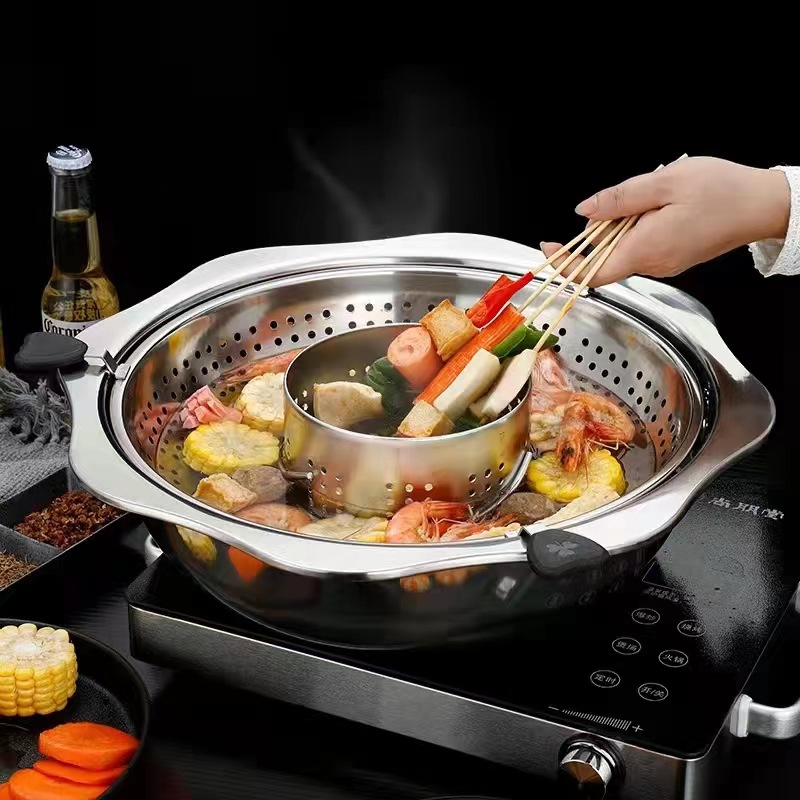 Directo de fábrica de acero inoxidable 304 giratorio olla caliente de elevación olla caliente separada octogonal Madre y niño olla de Pato Mandarín olla caliente