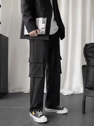 Men's Summer Work Pants Korean Style Trendy Straight Leg Loose Wide Leg Pants Instagram Hong Kong Style Fashion Brand Spring and Autumn Casual Long Pants