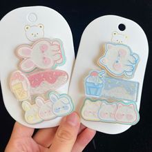 【三件套】卡通亚克力套装可爱小兔小猫镭射发夹少女软萌甜美发饰