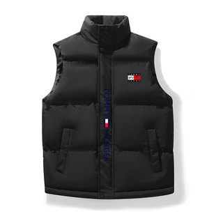 Cross-Border Hot-Selling European Size Men's Clothing Export 2024 Autumn and Winter New Fashion Color Matching Men's Hooded Cotton Vest Back