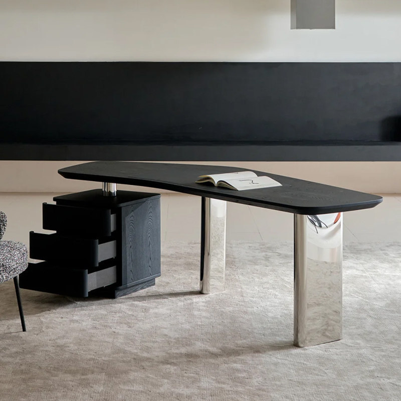 Light luxury irregular-shaped solid wood office desk, Italian minimalist study desk, curved designer workbench, executive computer desk