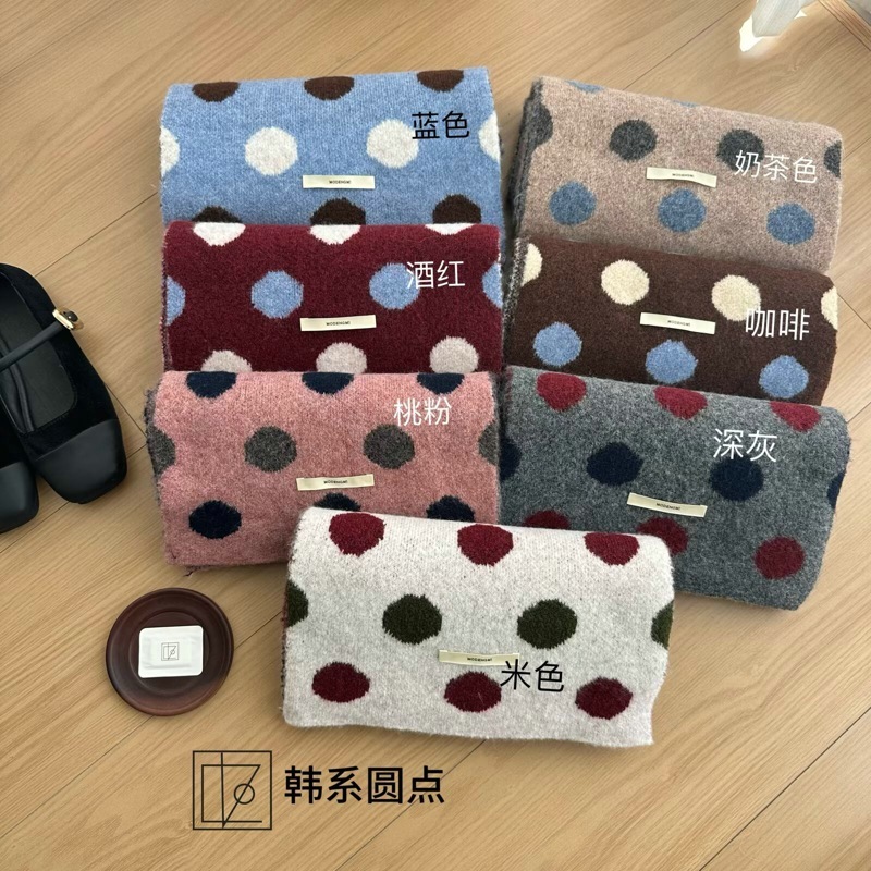 温暖波点撞色~秋冬氛围感针织围巾女保暖加厚百搭披肩围脖ins风潮|undefined