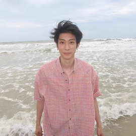 2025夏季新款中年男士格子短袖衬衫男士丝光衬衣服韩版修身半袖潮