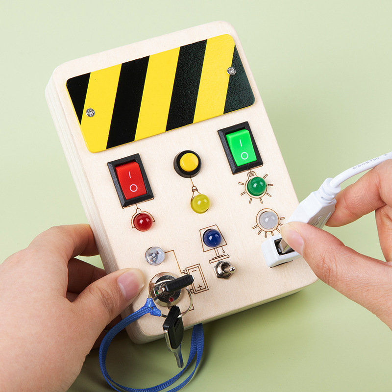 Juguetes de madera interruptor LED placa de circuito analógico Junta ocupada Montessori ayuda educativa juguetes de ensayo temprano Montessori