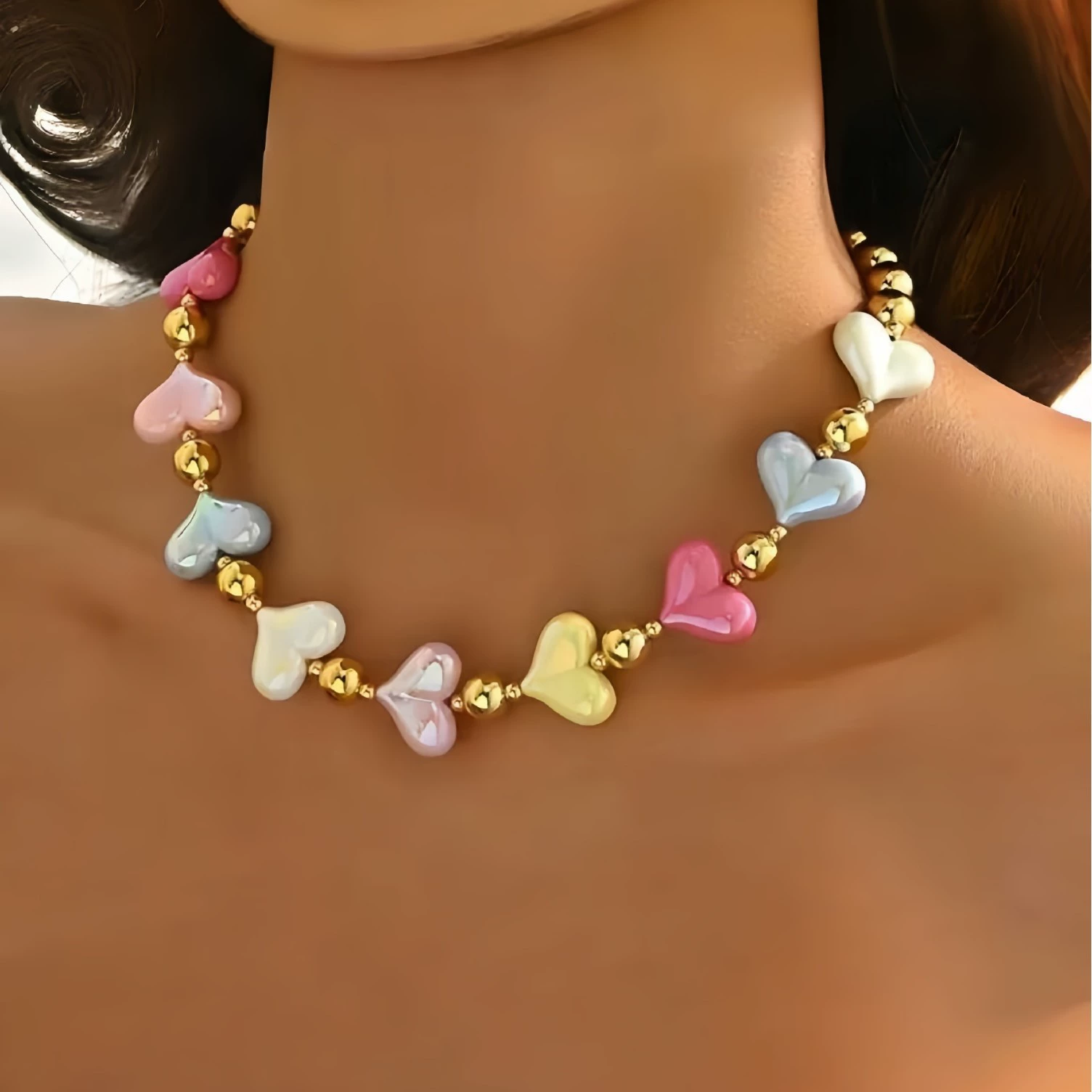 Европейские и американские трансграничные летние цветные любовные ожерелья Браслет допамин золотые бусы и цепочки ключицы TEUM