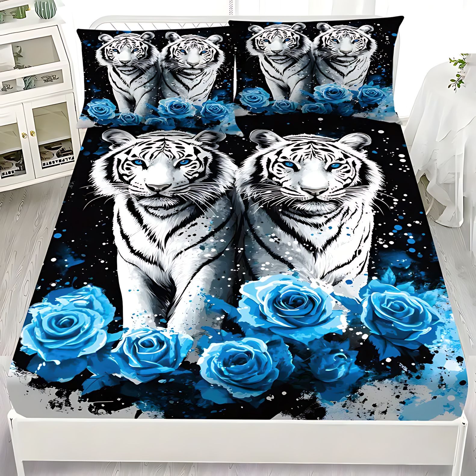 TEMU / JIT transfronterizo para Blue Rose Wolf 3D impresión digital molida cama de cama de cama de cama de la fábrica de origen