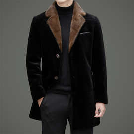 全羊毛男士水貂毛皮大衣冬季潮流羽绒内胆时尚中长款皮草外套保暖