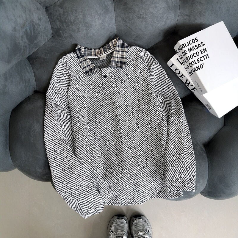 American Retro New Thick Striped Sweatshirt Men's Autumn Chanel-Style Knitted Long-Sleeve T-Shirt Casual Polo American Retro New Thick Striped Sweatshirt Men's Autumn Chanel-Style Knitted Long-Sleeve T-Shirt Casual Polo