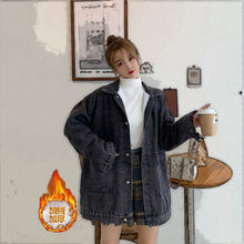 2025加绒加厚原宿风牛仔外套女秋冬季韩版时尚百搭宽松BF夹克上衣