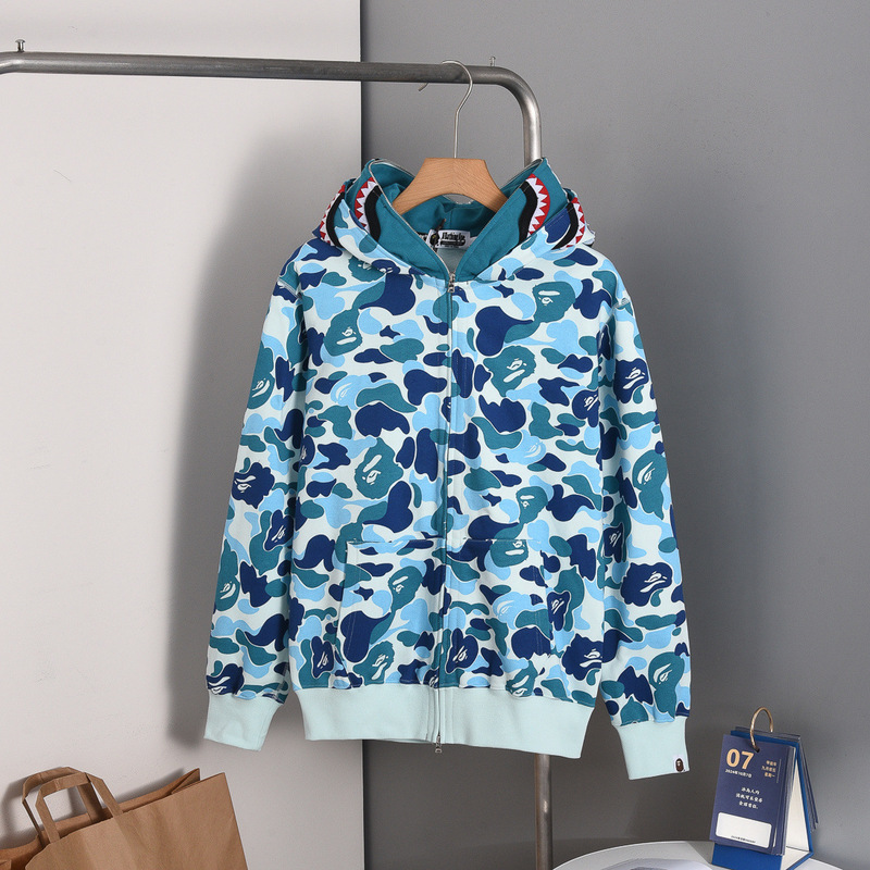 Trendy Brand Bape Ape Head Shark Large Floral Camouflage Double-Hooded Zip-Up Hoodie Sweatshirt Jacket Trendy Brand Bape Ape Head Shark Large Floral Camouflage Double-Hooded Zip-Up Hoodie Sweatshirt Jacket