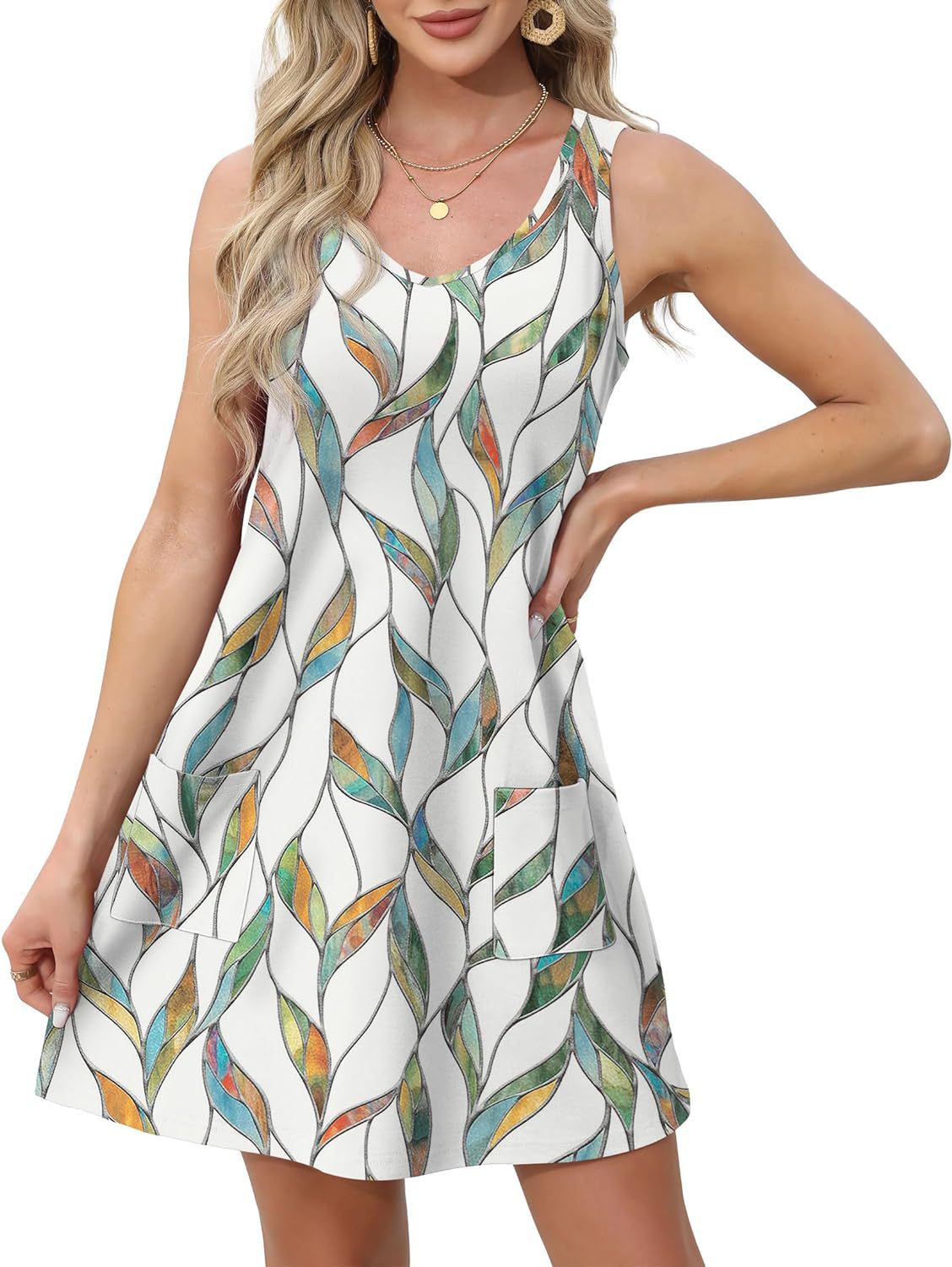 200g Weight Above Knee Dress Length Type Sleeveless Sleeve Length Sundress Dresses Type Polyester Fabric Type Mid Waist Waist Line Holiday, Travel, Daily, Beach Occasion V Neck Neckline Regular Fit Fit Type Geometric, Leaf, Color Block, Flower Pattern Summer Season Women's Gender Casual, Vacation, Tropical Style Wholesale Women's Casual Vacation Tropical Geometric Leaf Color Block Holiday Travel Daily V Neck Sleeveless Sundress 无