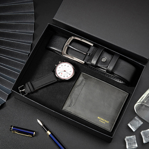新款男士手表 休闲简约3件套手表套装礼盒男款腕表钱包腰带代发