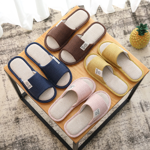 New sweat-absorbent and odorless household indoor wooden floor slippers for women, four-season linen slippers for men, universal for couples