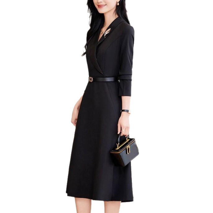 主持人西装连衣裙演讲服装女杏色商务正装礼服时尚收腰正装西装裙|undefined