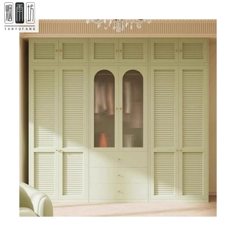 Steel small apartment storage cabinet, home wardrobe for adults and children, metal closet for bedroom, French-style storage cabinet for rental housing
