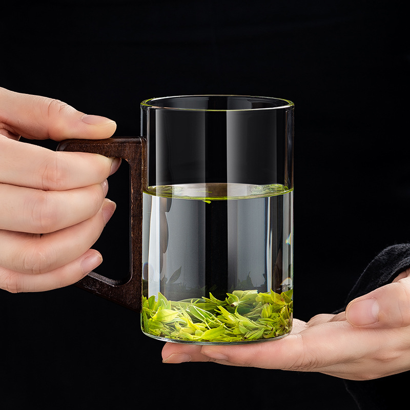 mango de nuez taza de té taza de agua alta vidrio de borosilicato resistente al calor espesado taza de una sola capa simple vidrio doméstico