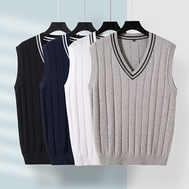 New Autumn and Winter Casual Men's Sweater Vest Men's Slim-fit Pure Cotton Sleeveless V-neck Solid Color Pullover Sweater
