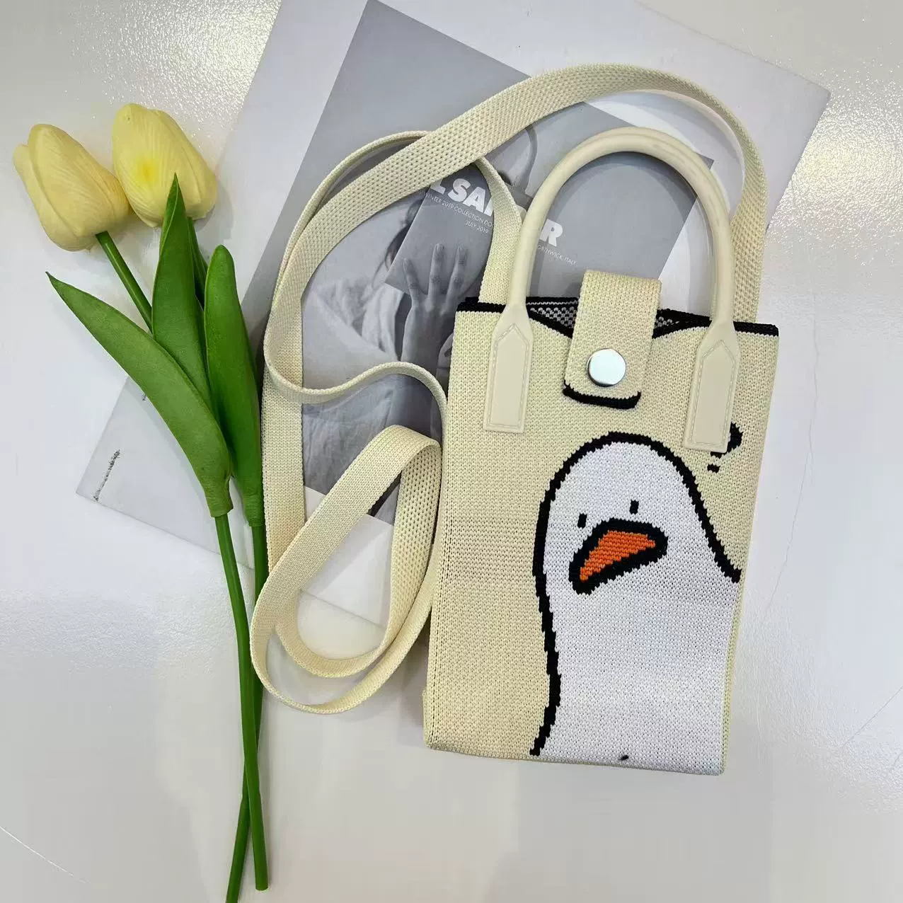 One-shoulder bag, wallet, knitted cute universal cartoon shoulder bag, Korean style