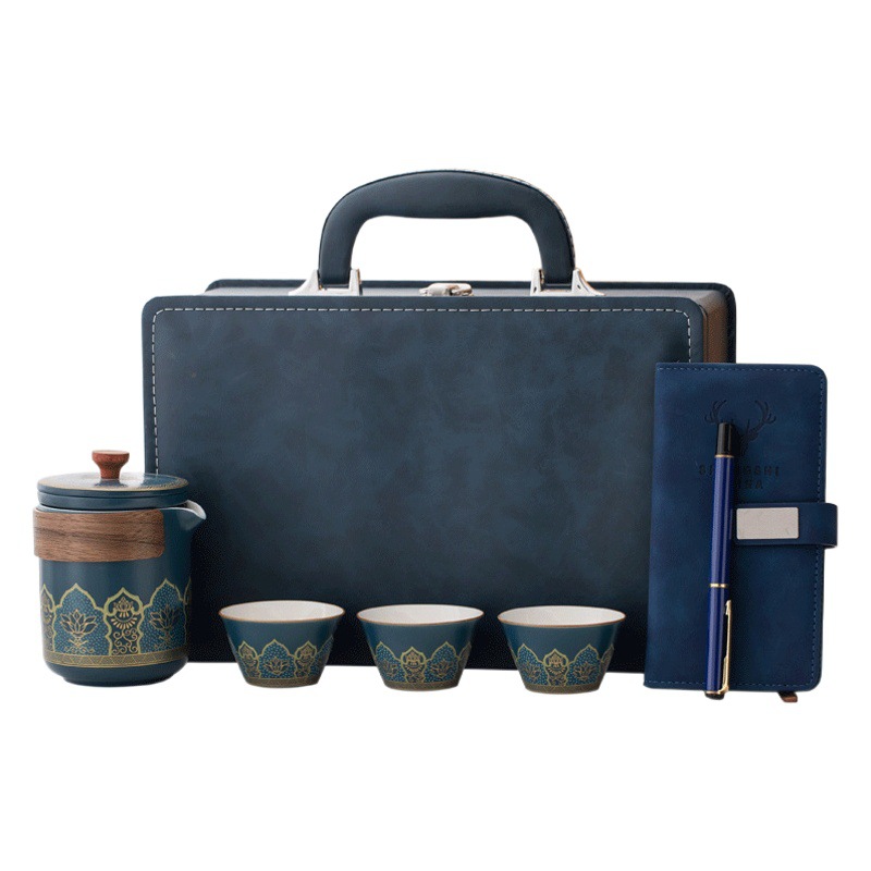 Travel Kung Fu Tea Set suit Outdoor Camping Portable Ceramic Ancient Rhyme Flower Stack Business suit Tea Express Cup