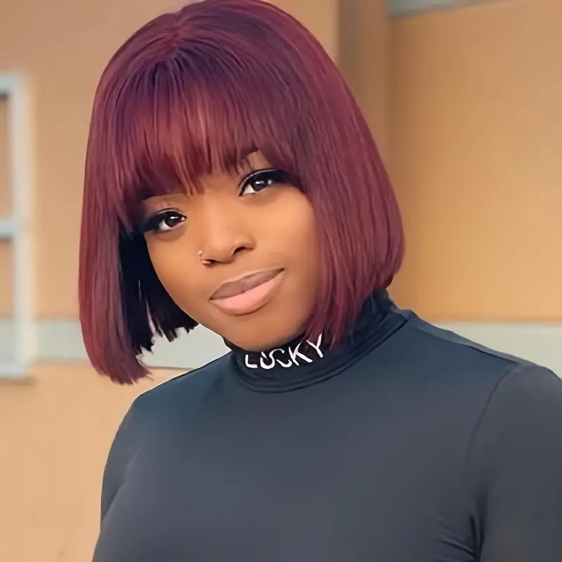 Bob Wig Synthetic Hair With Air Bangs Medium Length Style_voghion.com